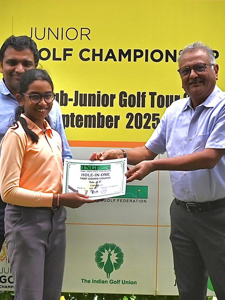 Isha Rajesh finished winner in 'C' Girls Category at the CSK South Zone Junior Golf Championship 2025 held at Tamil Nadu Golf Federation, Chennai.