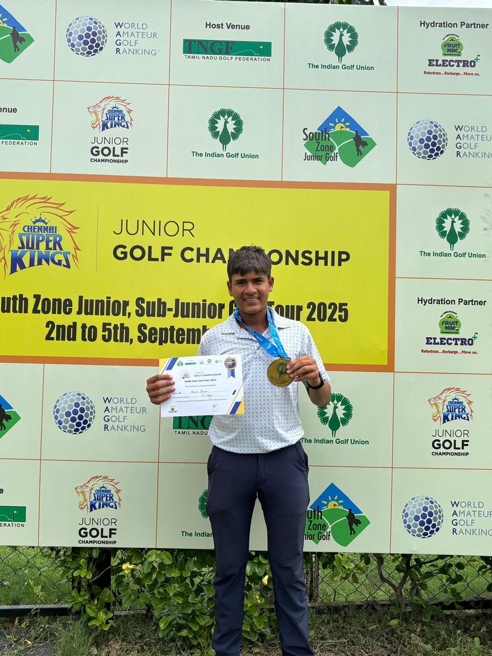 Advay Bagla finished runner-up in 'B' Category at the CSK South Zone WAGR Junior Golf Championship 2025 held at TNGF, Chennai.